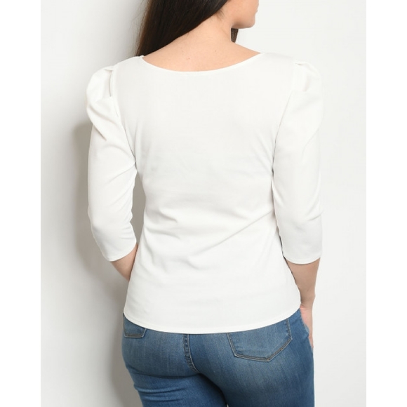 SALE | SIZE 1X | PLUS SIZE "Kinda White" Puff-sleeve Top - Picture 2 of 2